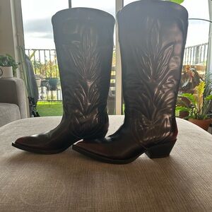 Zara Deep Maroon Heeled Cowboy Boots
